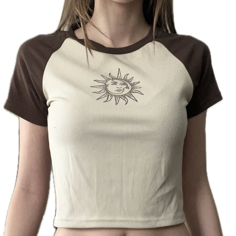 ROMWE Brown and Cream Sun Moon Graphic Women's Top
